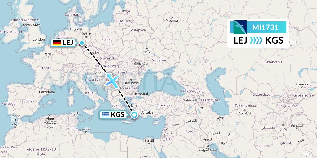 MI1731 SilkAir Flight Map: Leipzig to Kos