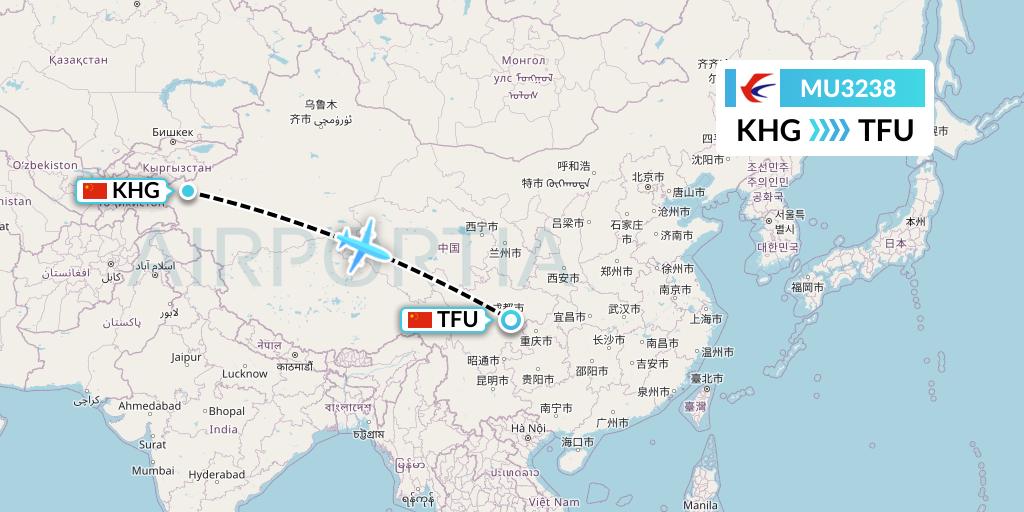 MU3238 China Eastern Airlines Flight Map: Kashgar to Chengdu