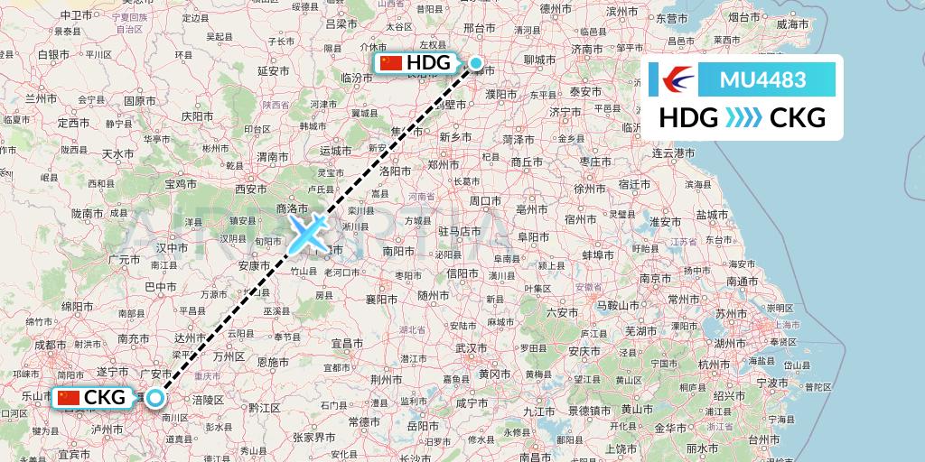 MU4483 China Eastern Airlines Flight Map: Handan to Chongqing