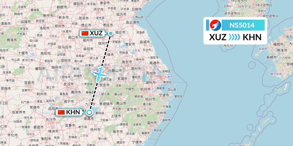NS5014 Hebei Airlines Flight Map: Xuzhou to Nanchang