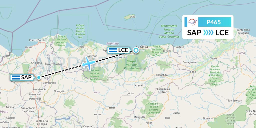 P465 Air Peace Flight Map: San Pedro Sula to La Ceiba