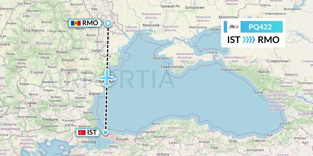 PQ422 SkyUp Airlines Flight Map: Istanbul to Chisinau