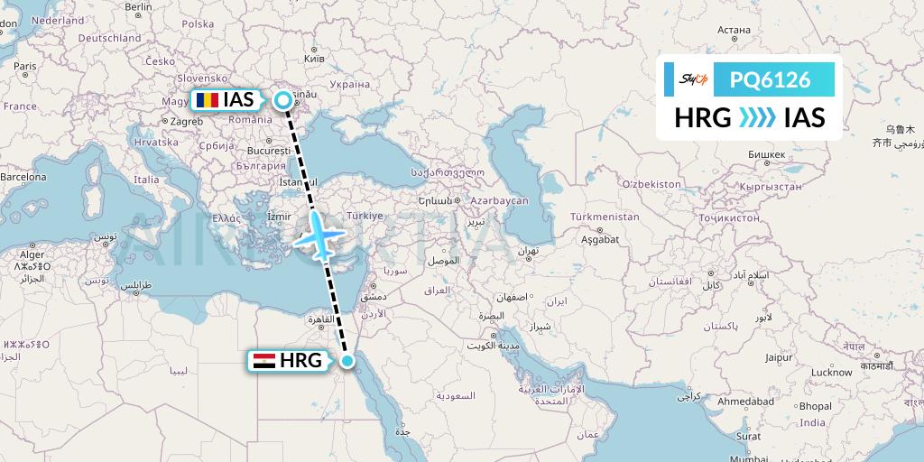 PQ6126 SkyUp Airlines Flight Map: Hurghada to Iasi
