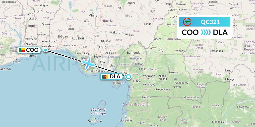 QC321 Camair-Co Flight Map: Cotonou to Douala