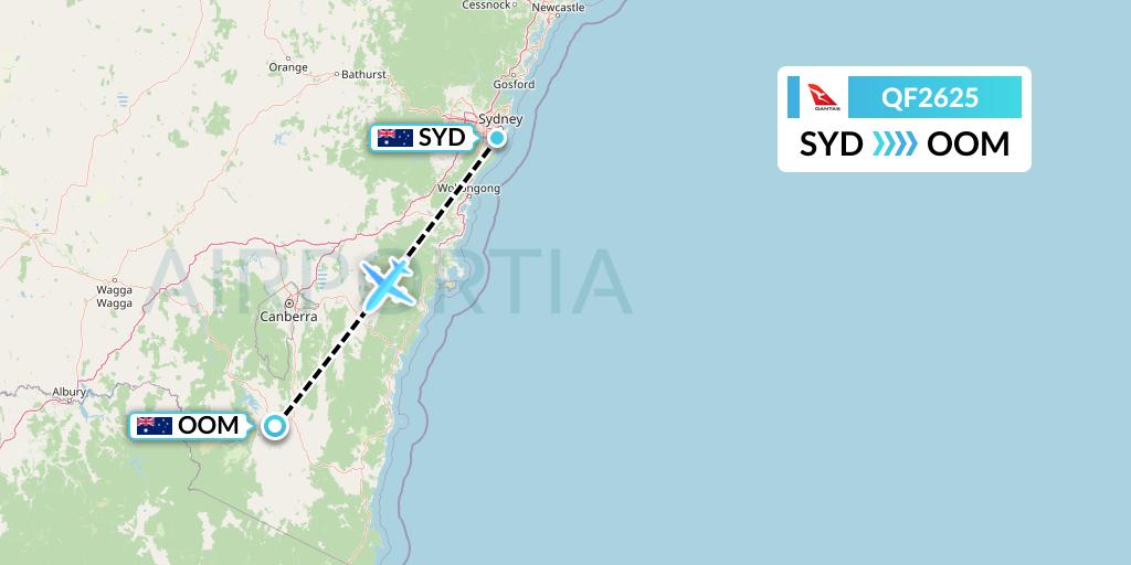 QF2625 Qantas Flight Map: Sydney to Cooma
