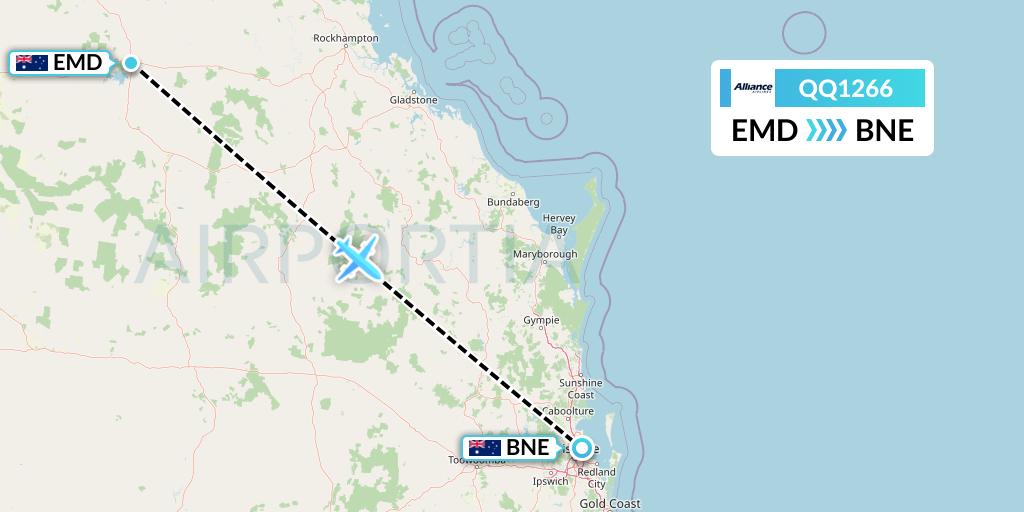 QQ1266 Alliance Airlines Flight Map: Emerald to Brisbane