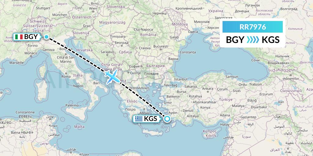 RR7976 Royal Air Force Flight Map: Milan to Kos