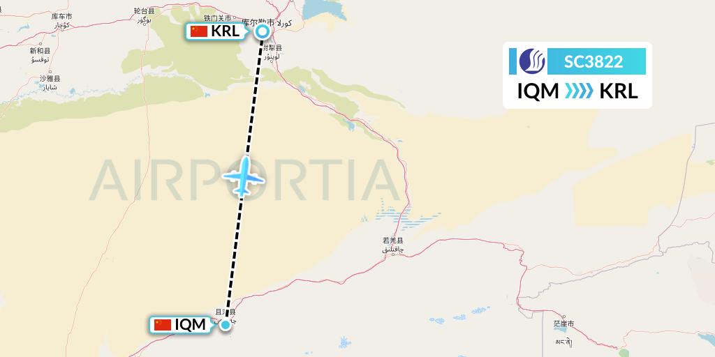 SC3822 Shandong Airlines Flight Map: Qiemo to Korla