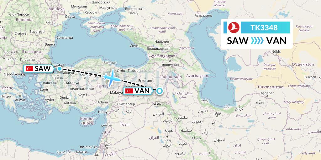 TK3348 Turkish Airlines Flight Map: Istanbul to Van