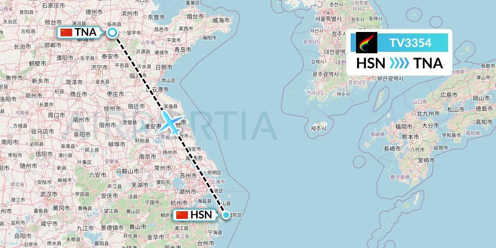 TV3354 Tibet Airlines Flight Map: Zhoushan to Jinan