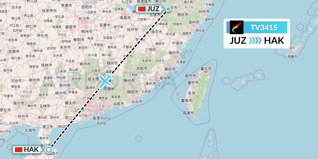 TV3415 Tibet Airlines Flight Map: Quzhou to Haikou