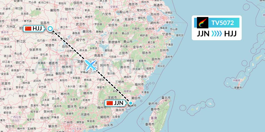 TV5072 Tibet Airlines Flight Map: Jinjiang to Huaihua