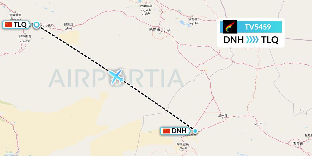 TV5459 Tibet Airlines Flight Map: Dunhuang to Turpan