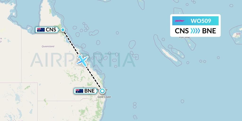 WO509 Swoop Flight Map: Cairns to Brisbane