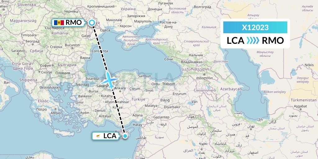 X12023 Nik Airways Flight Map: Larnaca to Chisinau