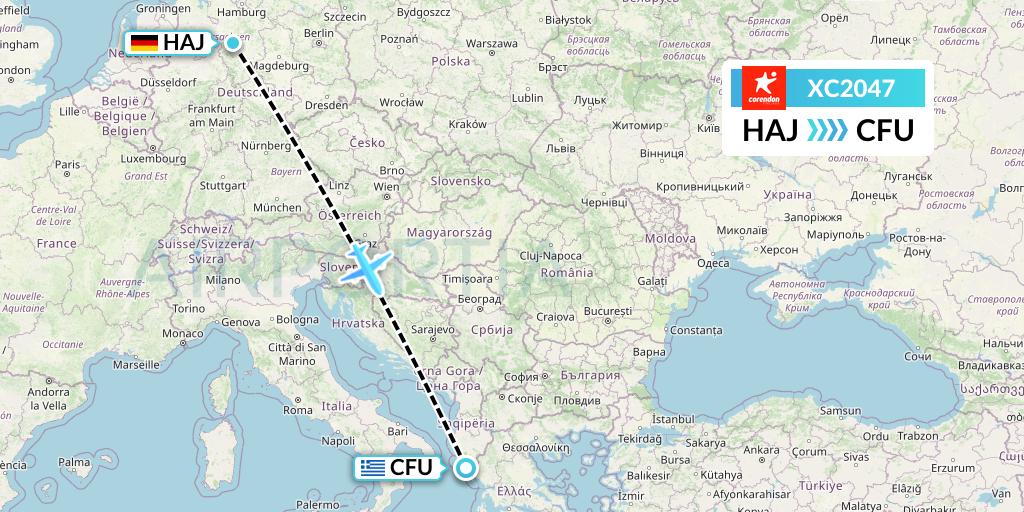 XC2047 Corendon Airlines Flight Map: Hannover to Corfu