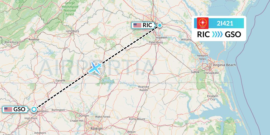 2I421 Star Peru Flight Map: Richmond to Greensboro
