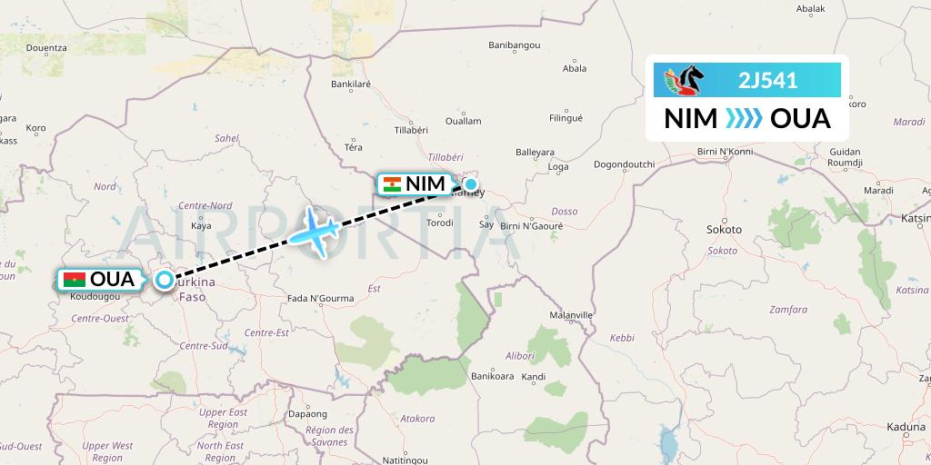 2J541 Air Burkina Flight Map: Niamey to Ouagadougou