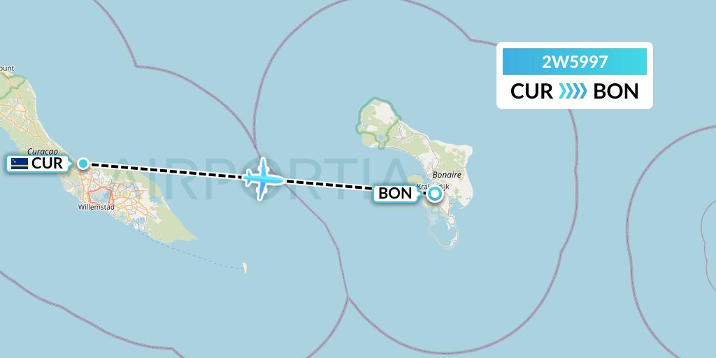 2W5997 World 2 Fly Flight Map: Willemstad to Bonaire
