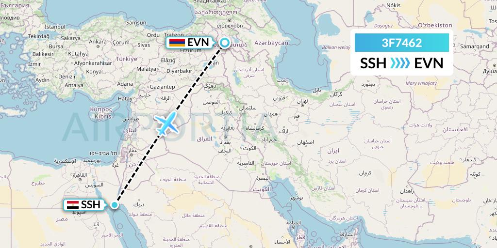 3F7462 Flyone Armenia Flight Map: Sharm el-Sheikh to Yerevan
