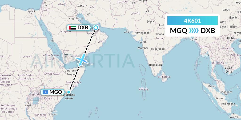 4K601 Kenn Borek Air Flight Map: Mogadishu to Dubai