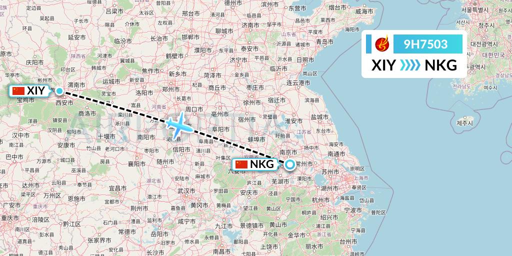 9H7503 Air Changan Flight Map: Xi'an to Nanjing