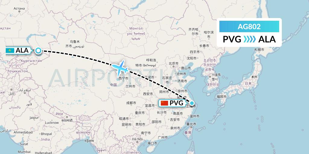 AG802 Aruba Airlines Flight Map: Shanghai to Almaty