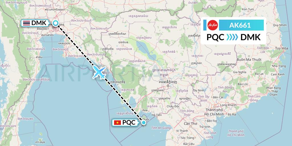 AK661 AirAsia Flight Map: Phu Quoc to Bangkok