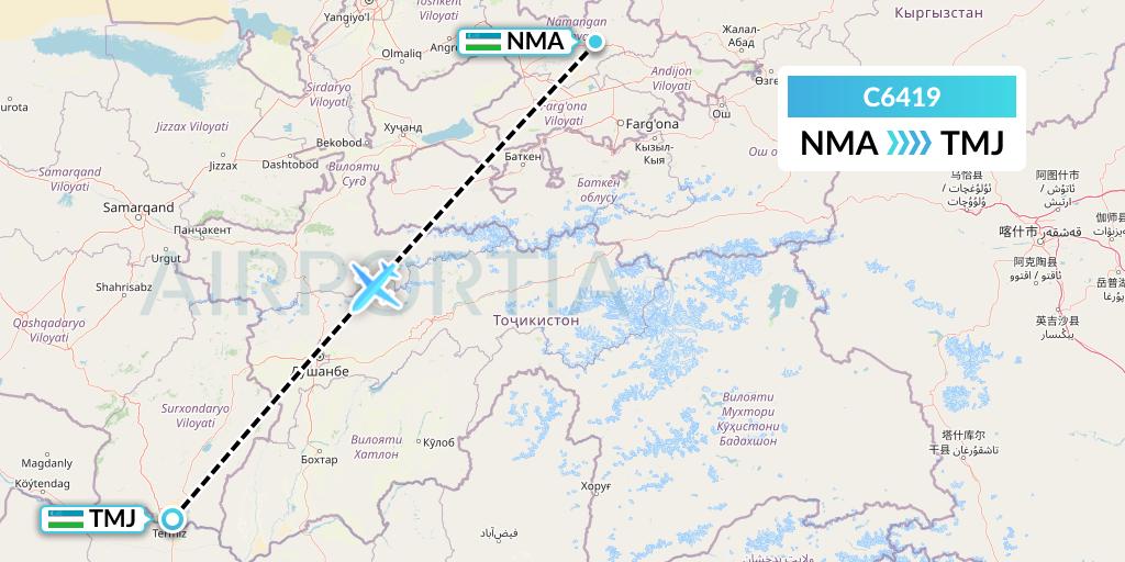 C6419 Capitol Air Express Flight Map: Namangan to Termez