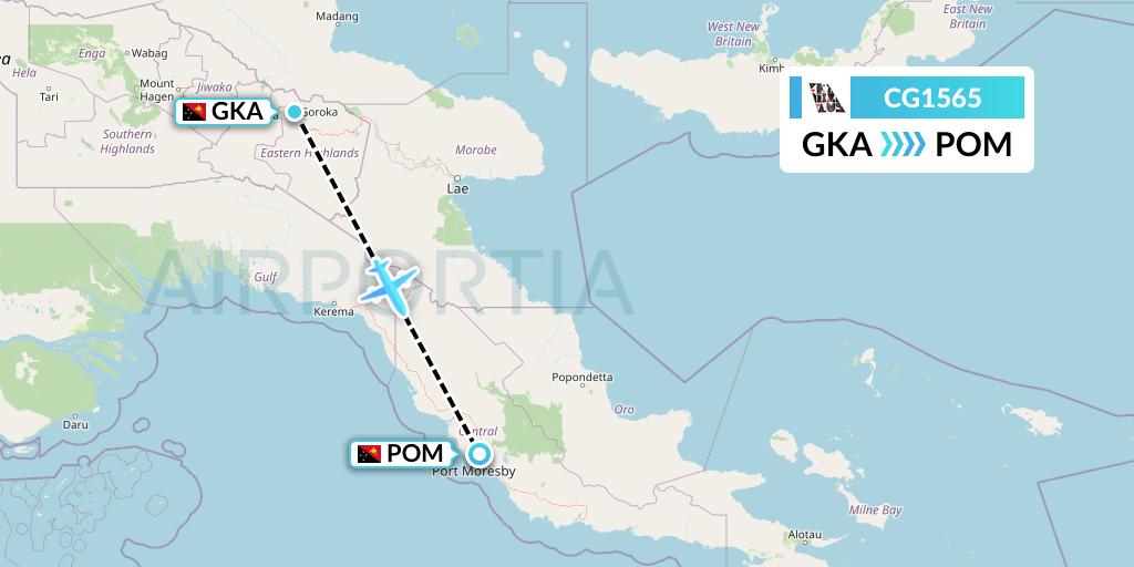 CG1565 Airlines PNG Flight Map: Goronka to Port Moresby