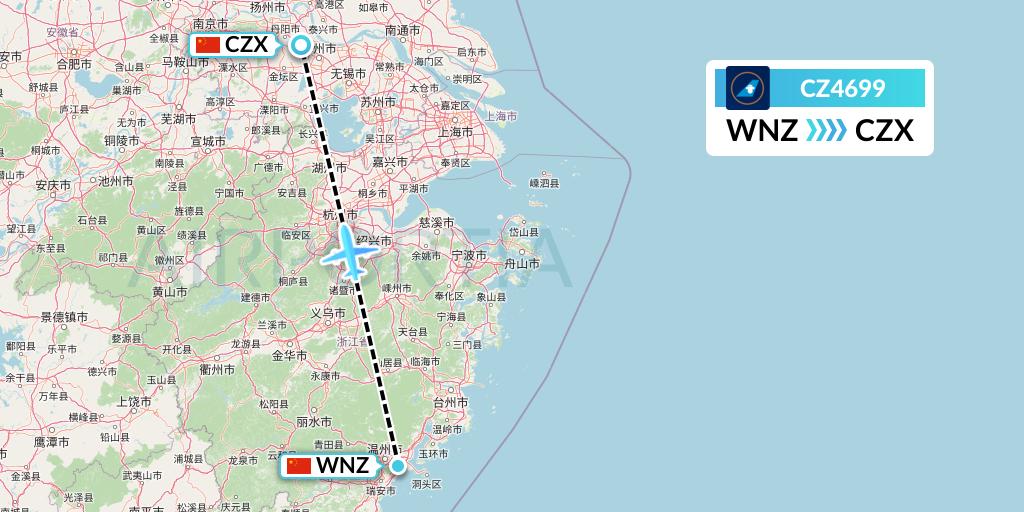 CZ4699 China Southern Airlines Flight Map: Wenzhou to Changzhou