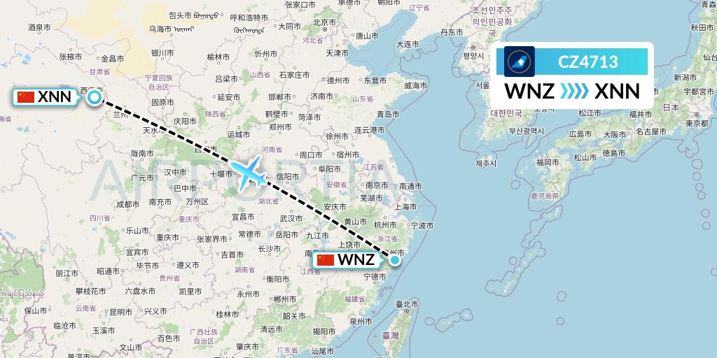 CZ4713 China Southern Airlines Flight Map: Wenzhou to Xining