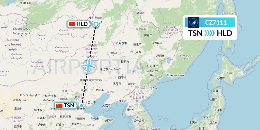 CZ7111 China Southern Airlines Flight Map: Tianjin to Hailar