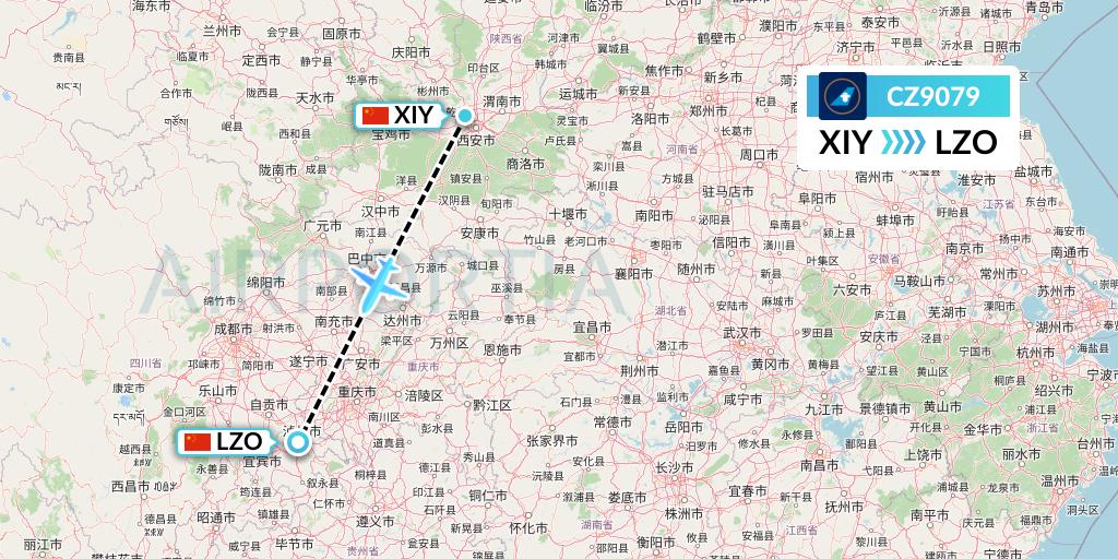 CZ9079 China Southern Airlines Flight Map: Xi'an to Luzhou