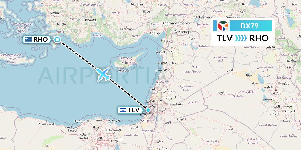 DX79 Danish Air Transport Flight Map: Tel Aviv to Rhodes