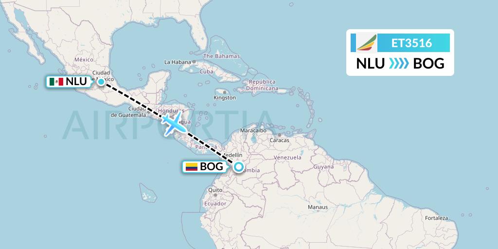 ET3516 Ethiopian Airlines Flight Map: Reyes Acozac to Bogota