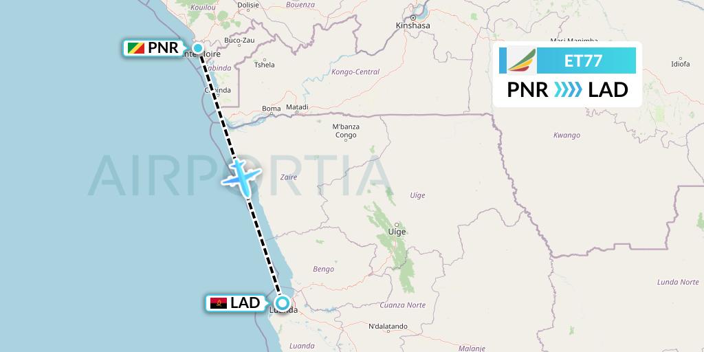 ET77 Ethiopian Airlines Flight Map: Pointe Noire to Luanda
