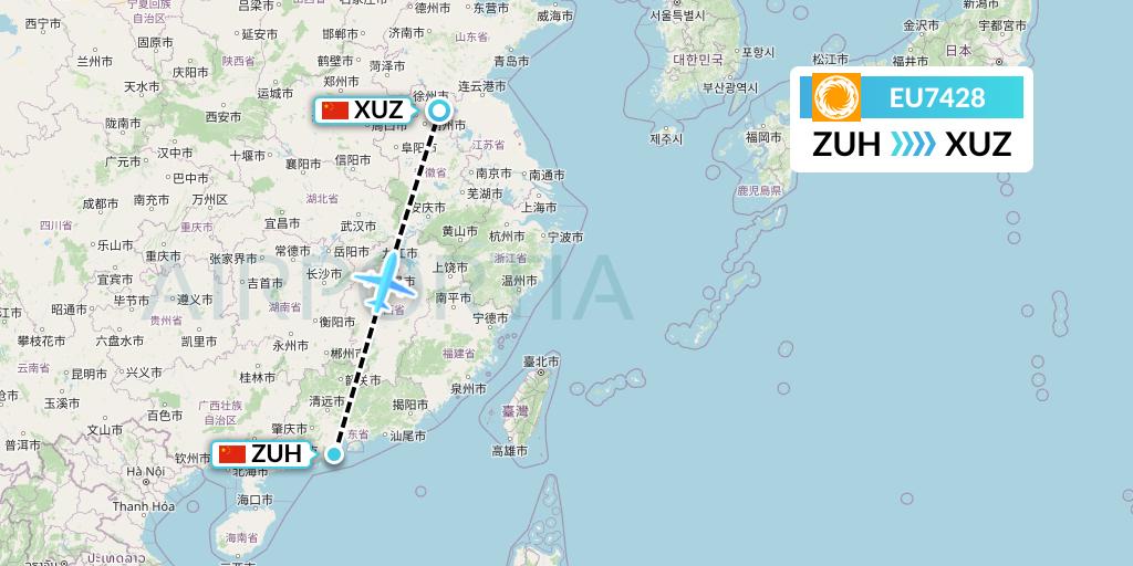 EU7428 Chengdu Airlines Flight Map: Zhuhai to Xuzhou