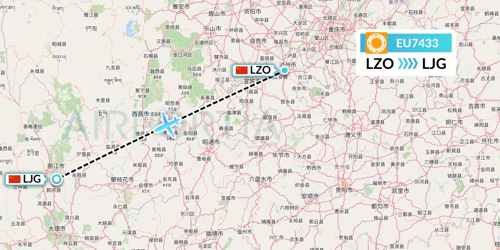 EU7433 Chengdu Airlines Flight Map: Luzhou to Lijiang