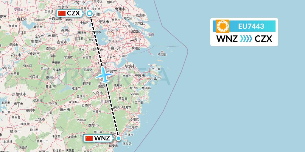EU7443 Chengdu Airlines Flight Map: Wenzhou to Changzhou