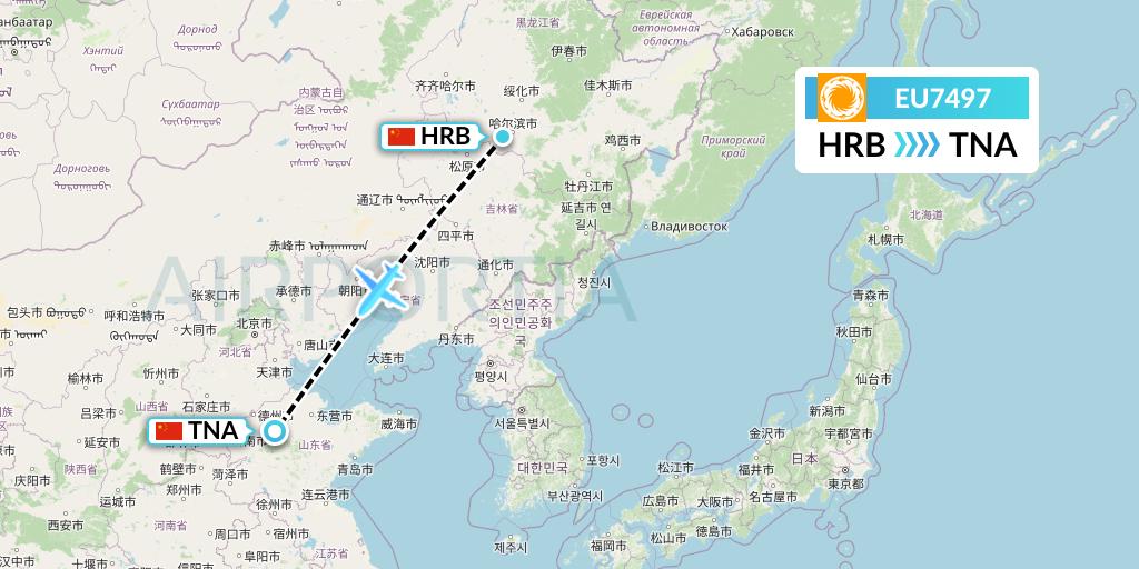 EU7497 Chengdu Airlines Flight Map: Harbin to Jinan