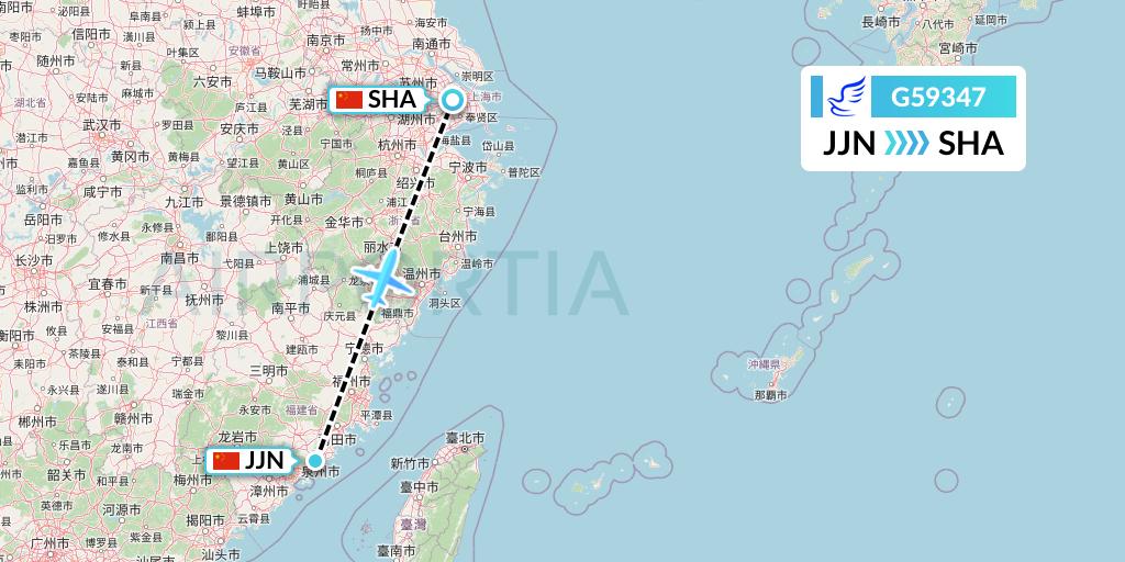 G59347 China Express Airlines Flight Map: Jinjiang to Shanghai