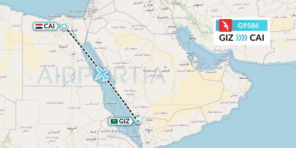 G9586 Air Arabia Flight Map: Jizan to Cairo