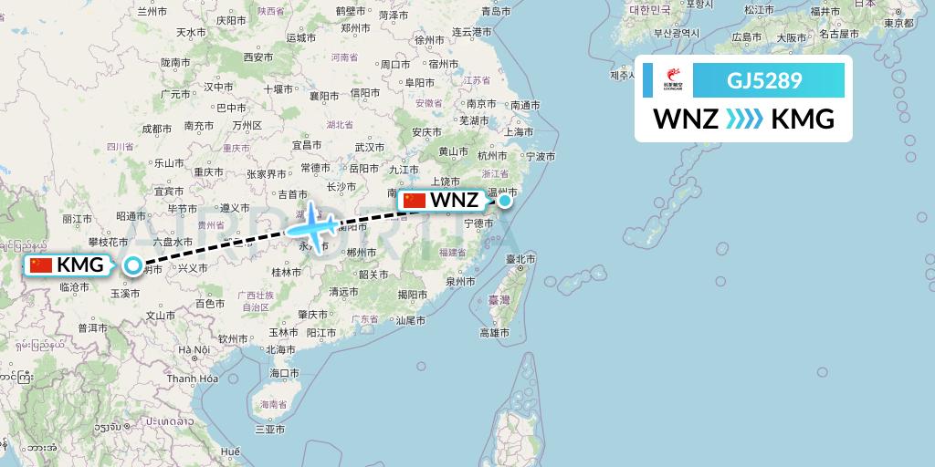 GJ5289 Loong Airlines Flight Map: Wenzhou to Kunming