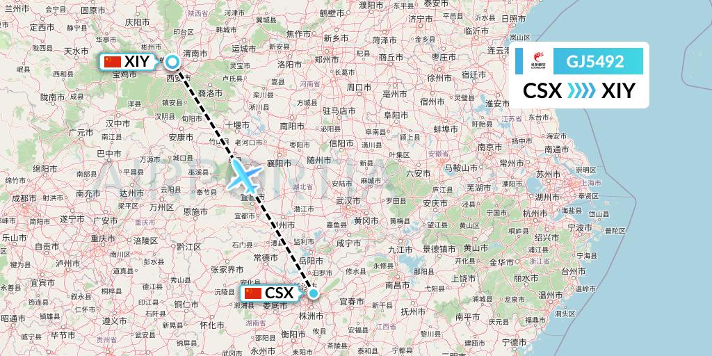GJ5492 Loong Airlines Flight Map: Changsha to Xi'an