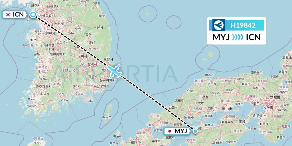 H19842 Hahn Air Systems Flight Map: Matsuyama to Seoul