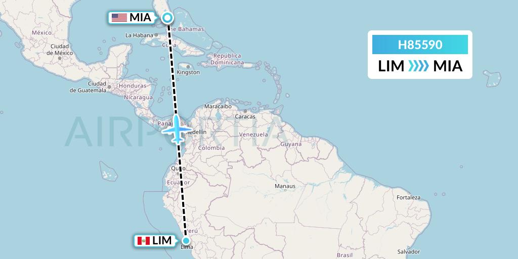 H85590 Sepahan Airlines Flight Map: Lima to Miami