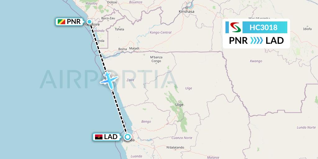 HC3018 Air Senegal Flight Map: Pointe Noire to Luanda