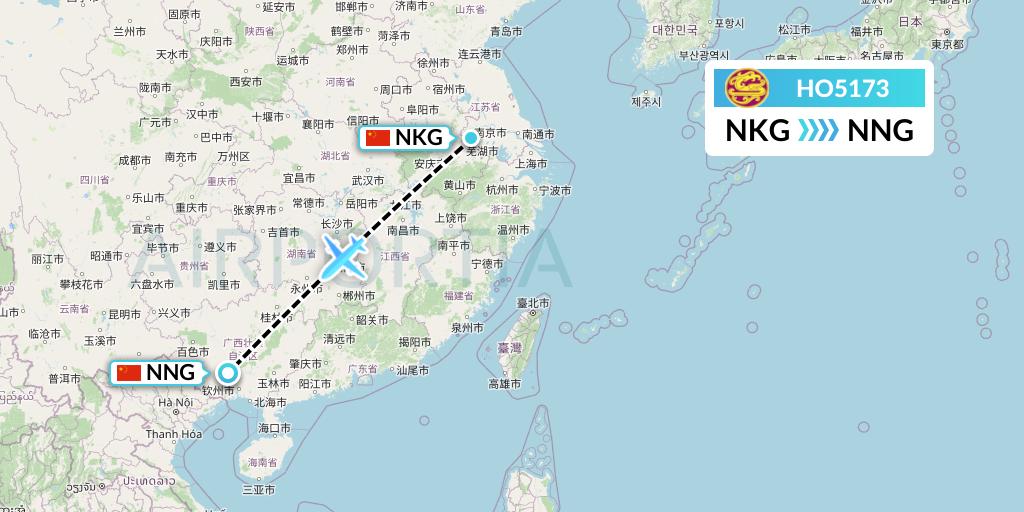 HO5173 Juneyao Airlines Flight Map: Nanjing to Nanning