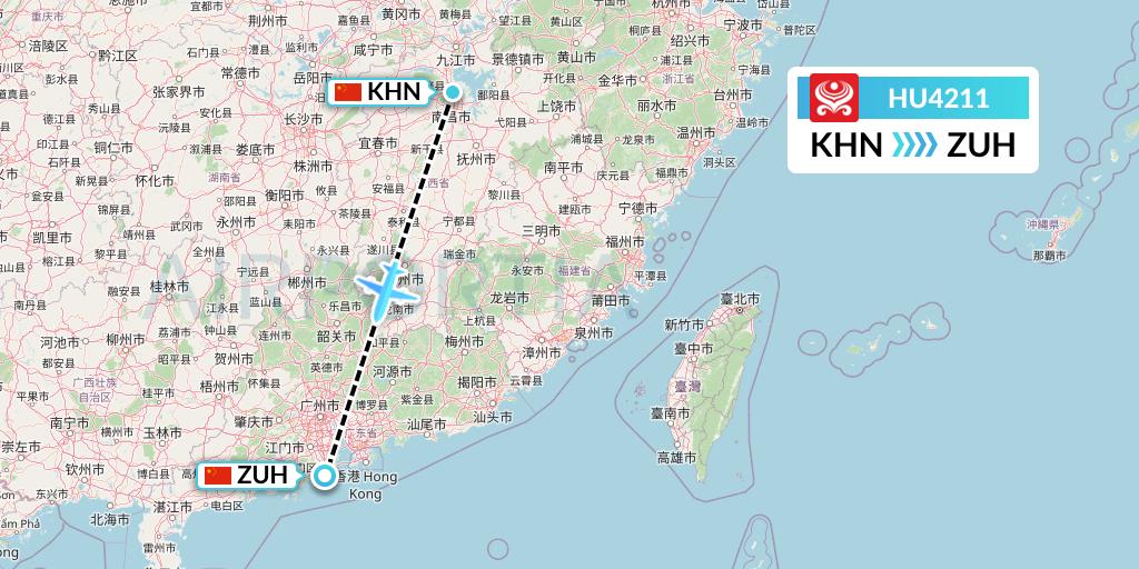 HU4211 Hainan Airlines Flight Map: Nanchang to Zhuhai